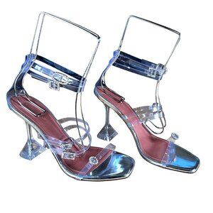 Amina Muaddi Robyn Glass Slipper Clear Heels Shoes Sandals Size EU 39